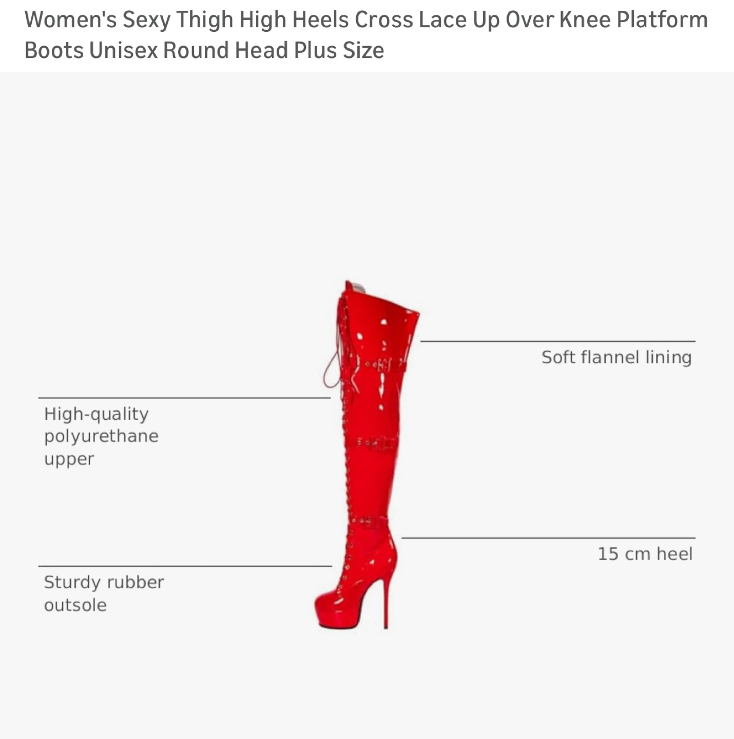Red Thigh High Platform Boots, Size 11 - photo 5