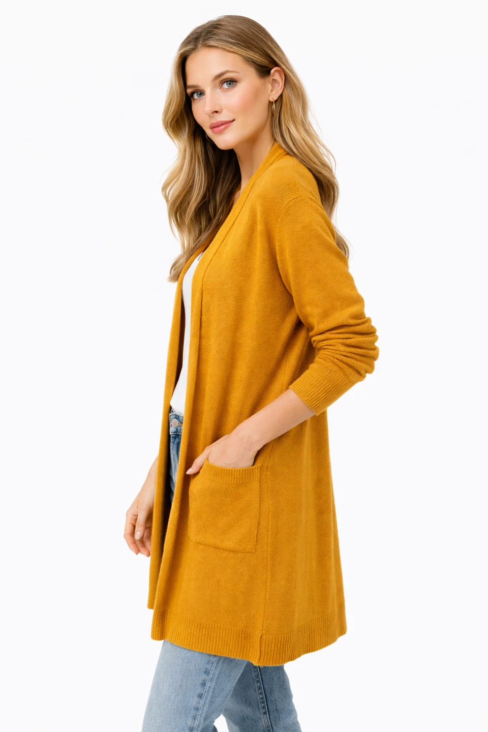 Verve Ami Women’s Mustard Long Open Front Cardigan XL Pockets - photo 2