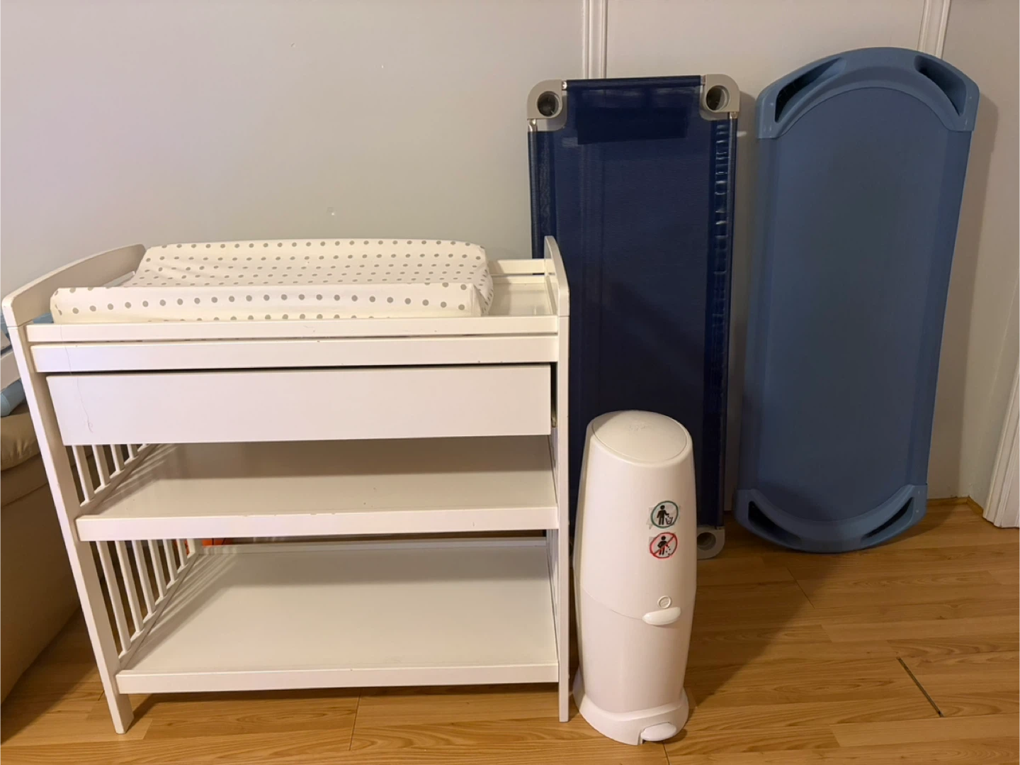 Changing Table, Folding Cot, Diaper Pail