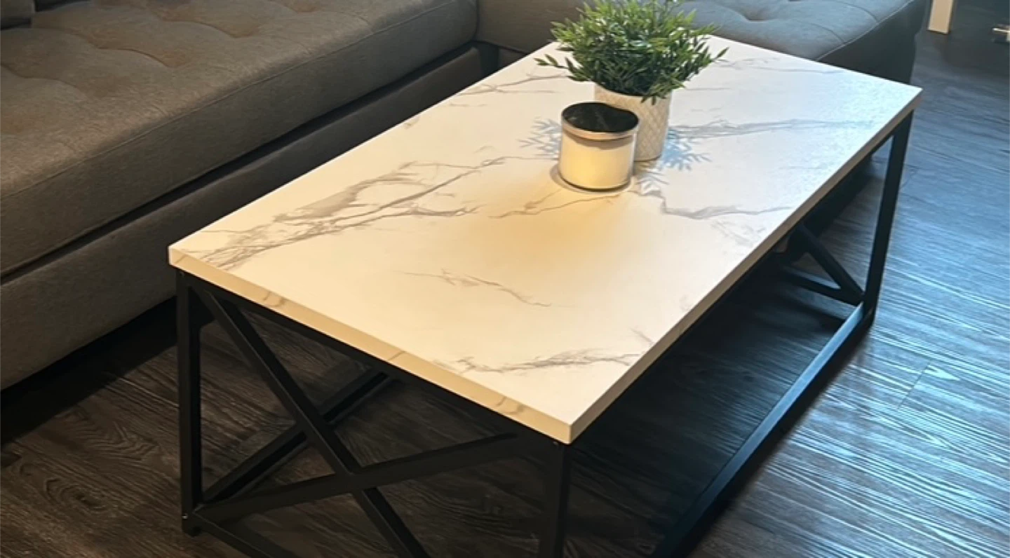Safdie & Co. Marble Black Metal Coffee Table