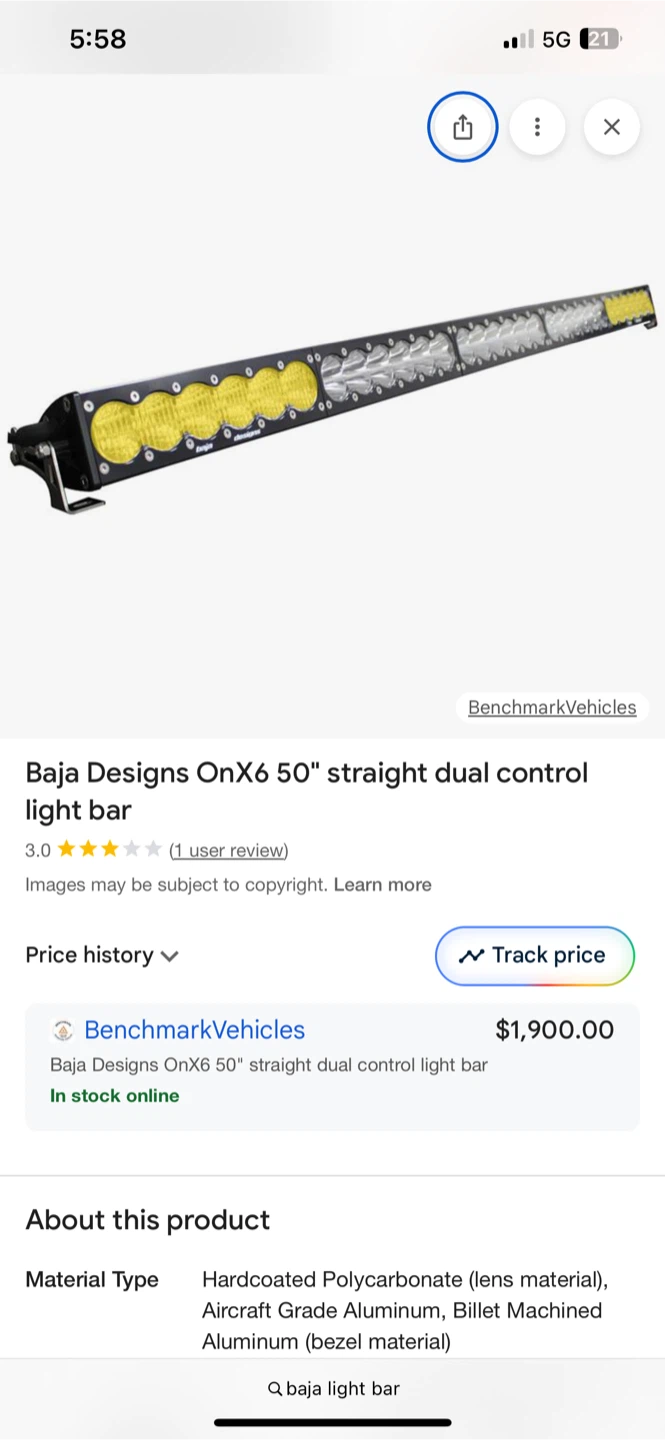 Baja Designs OnX6 50" Straight Dual Control Light Bar