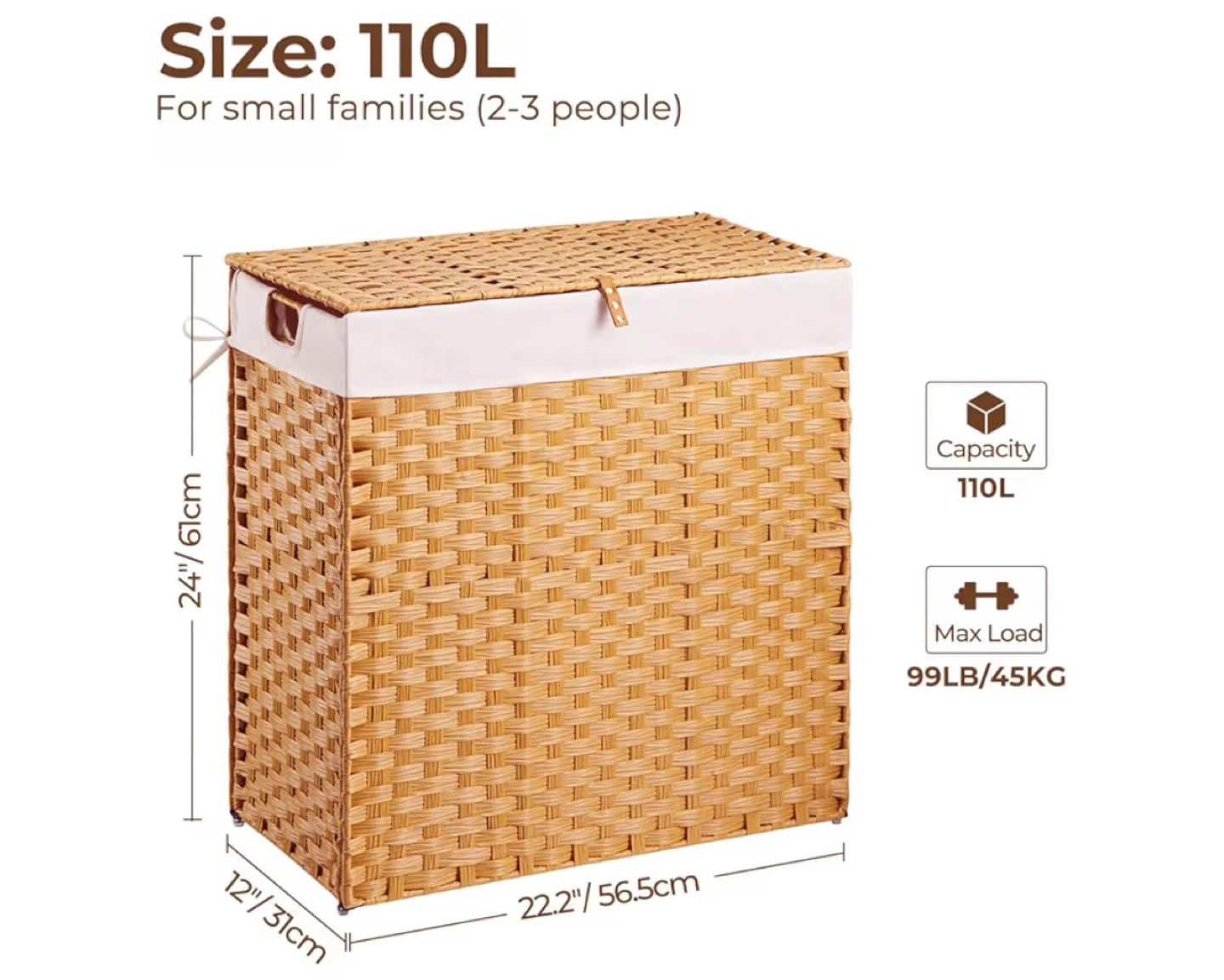 Wicker Laundry Hamper w 2 removable liners - photo 3