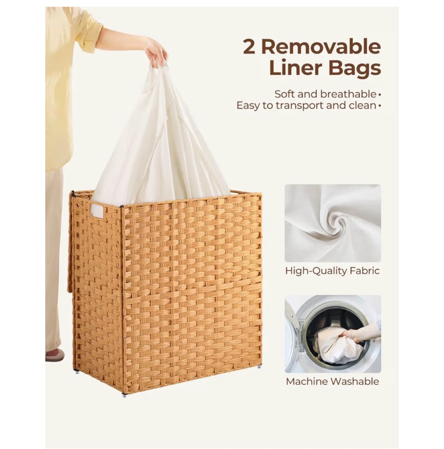 Wicker Laundry Hamper w 2 removable liners - photo 5