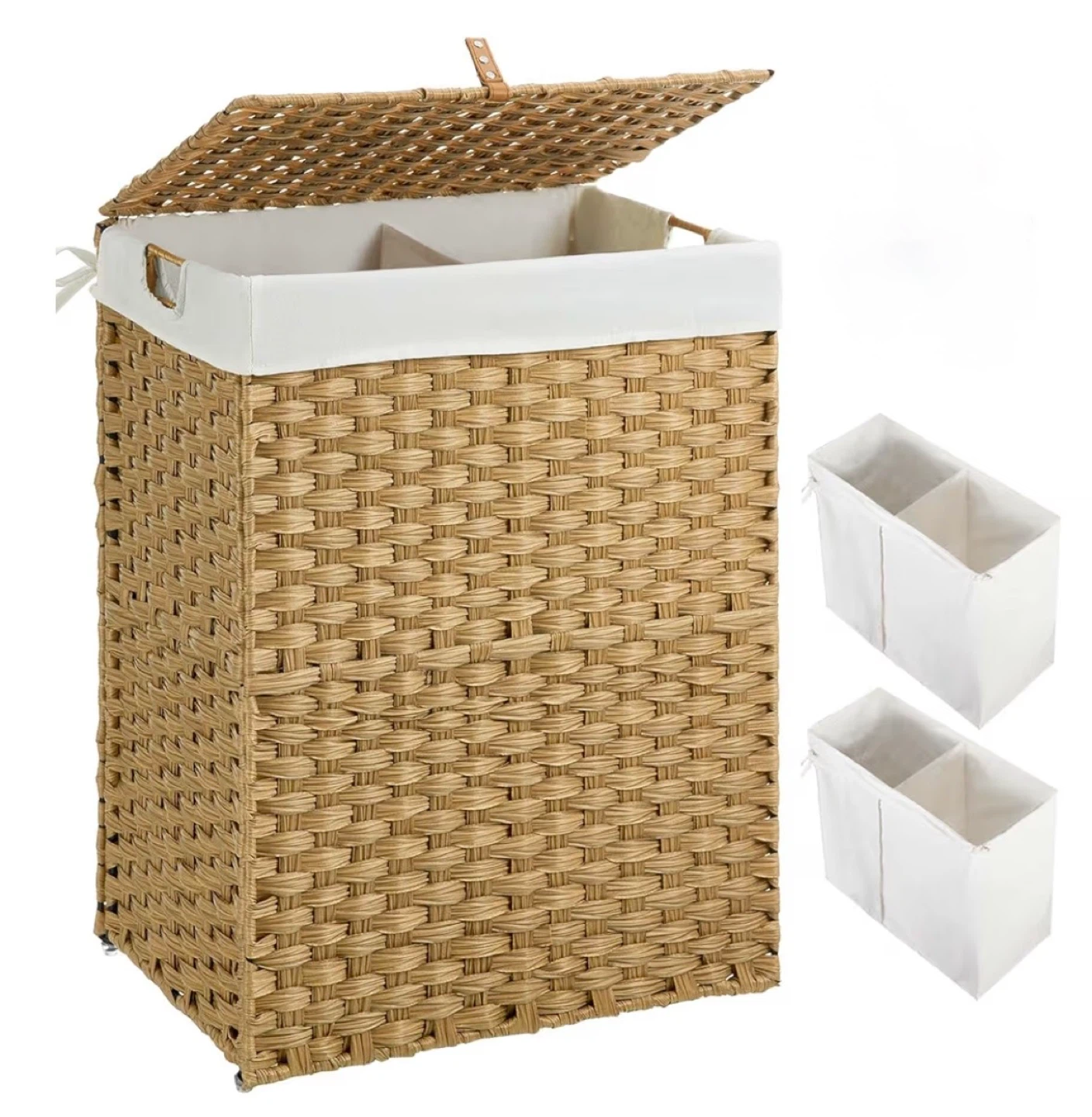 Wicker Laundry Hamper w 2 removable liners