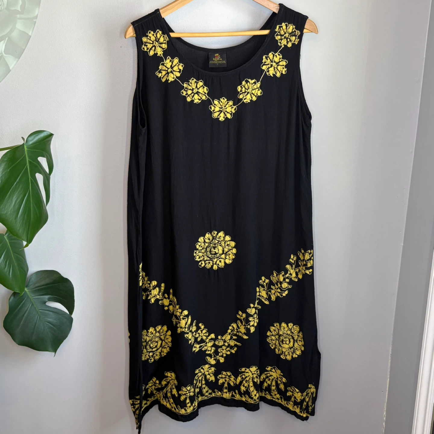 Rima Black Tropical Batik Printed Embroidered Shift Dress Size L - photo 2