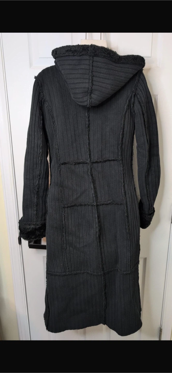 Le Château Black Hooded Faux Shearling Lined Long Coat - photo 3