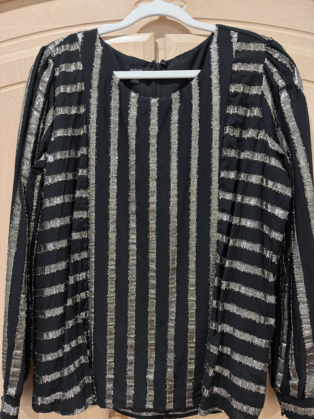 Alfani Black & Silver Striped Blouse - Size M