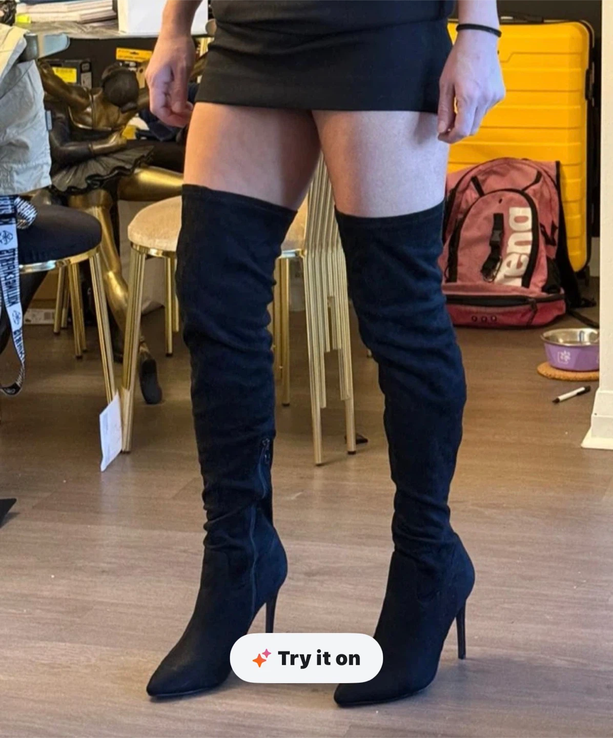 Black Thigh High Heeled Boots