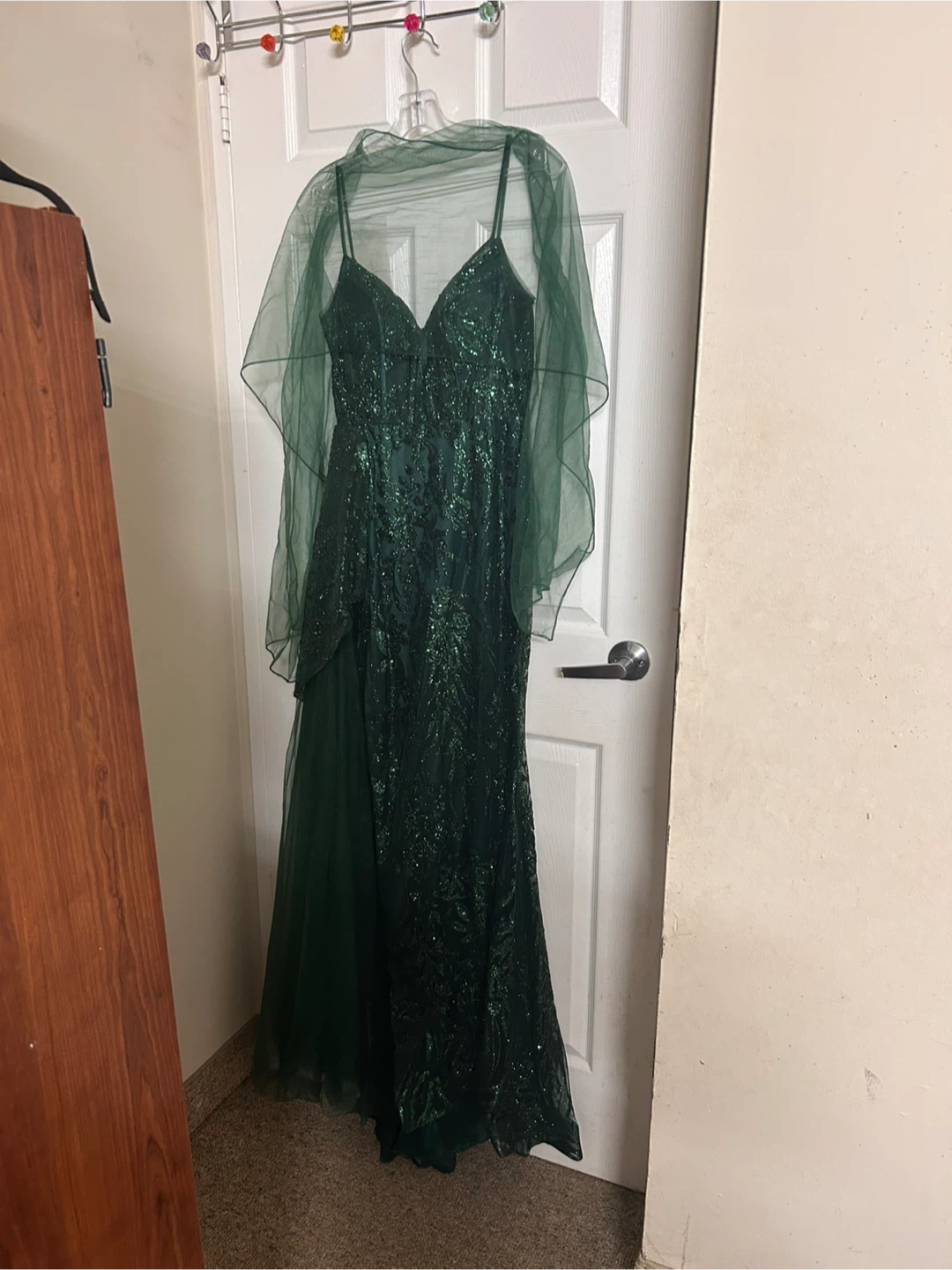 Emerald Green Sequin & Glitter Prom Dress