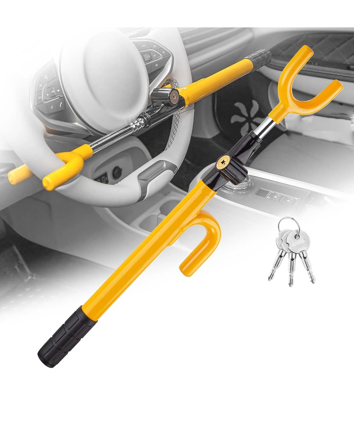 Yellow Steering Wheel Lock with Keys - photo 2