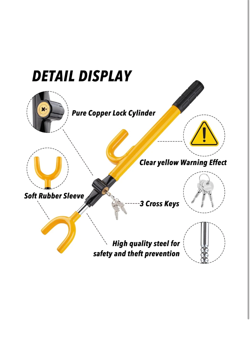 Yellow Steering Wheel Lock with Keys - photo 4