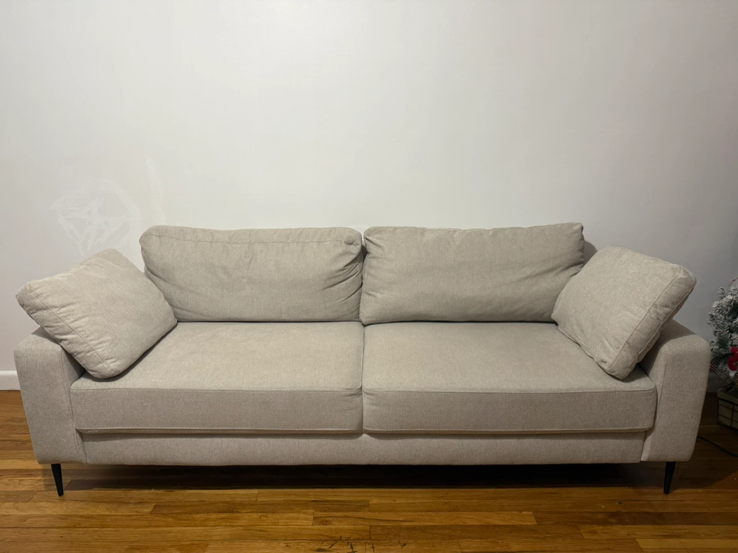 Beige Sofa with Throw Pillows