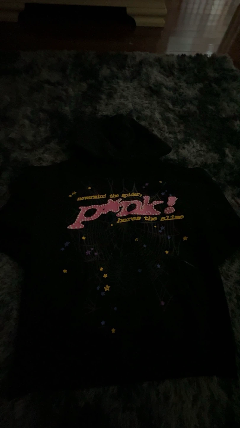 Black/Pink Sp5der Hoodie - Size M