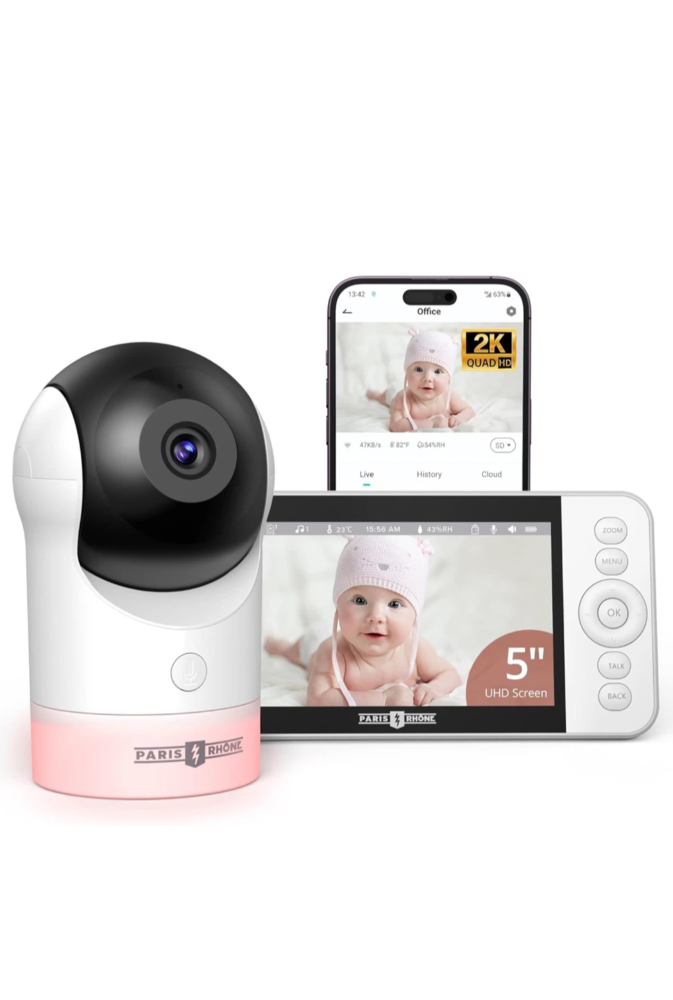 Paris Rhône Baby Monitor 2K Quad HD,WiFi,Night Vision, 5”Monitor