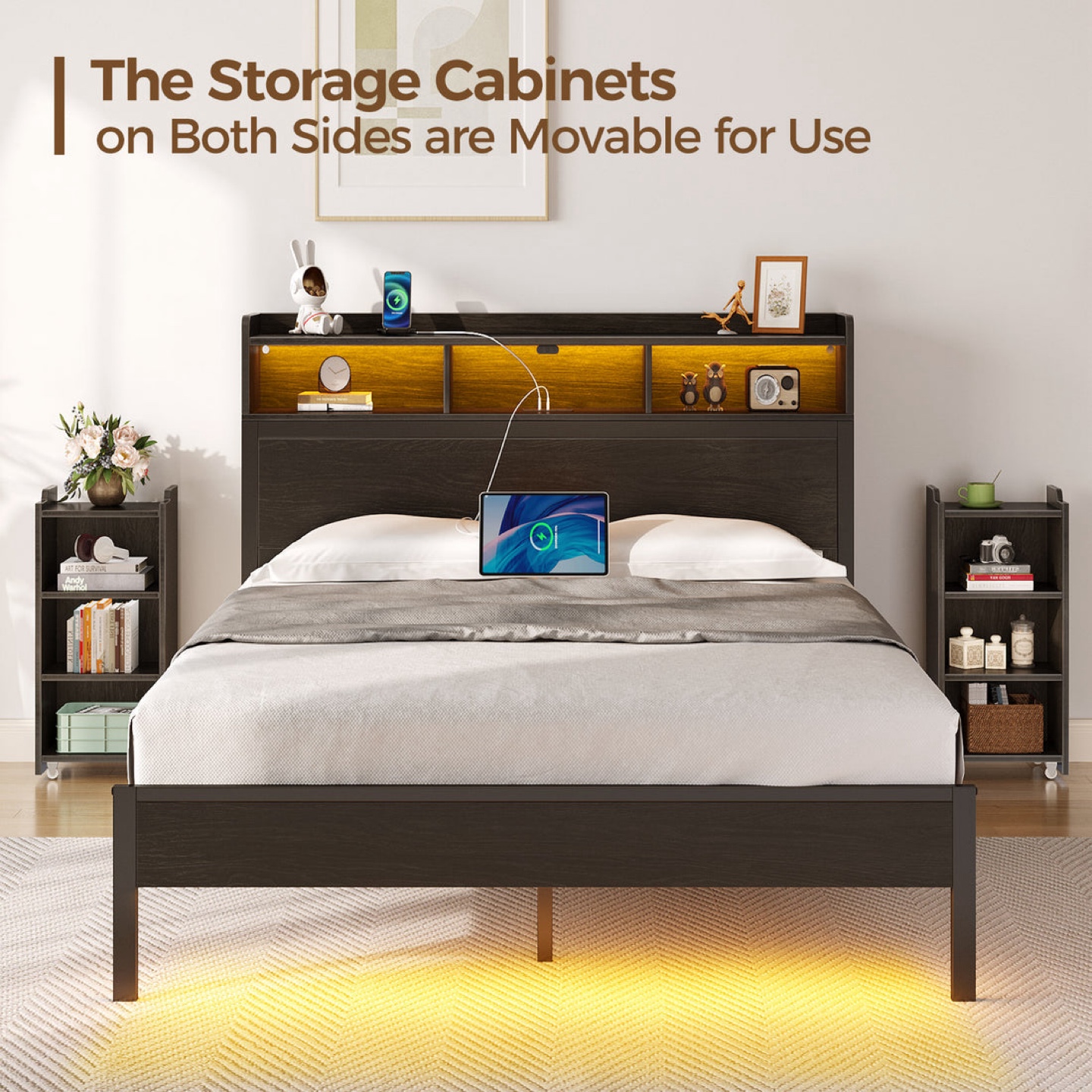 Bedtime Wheeled Storage Cabinet Bed Frame - photo 5