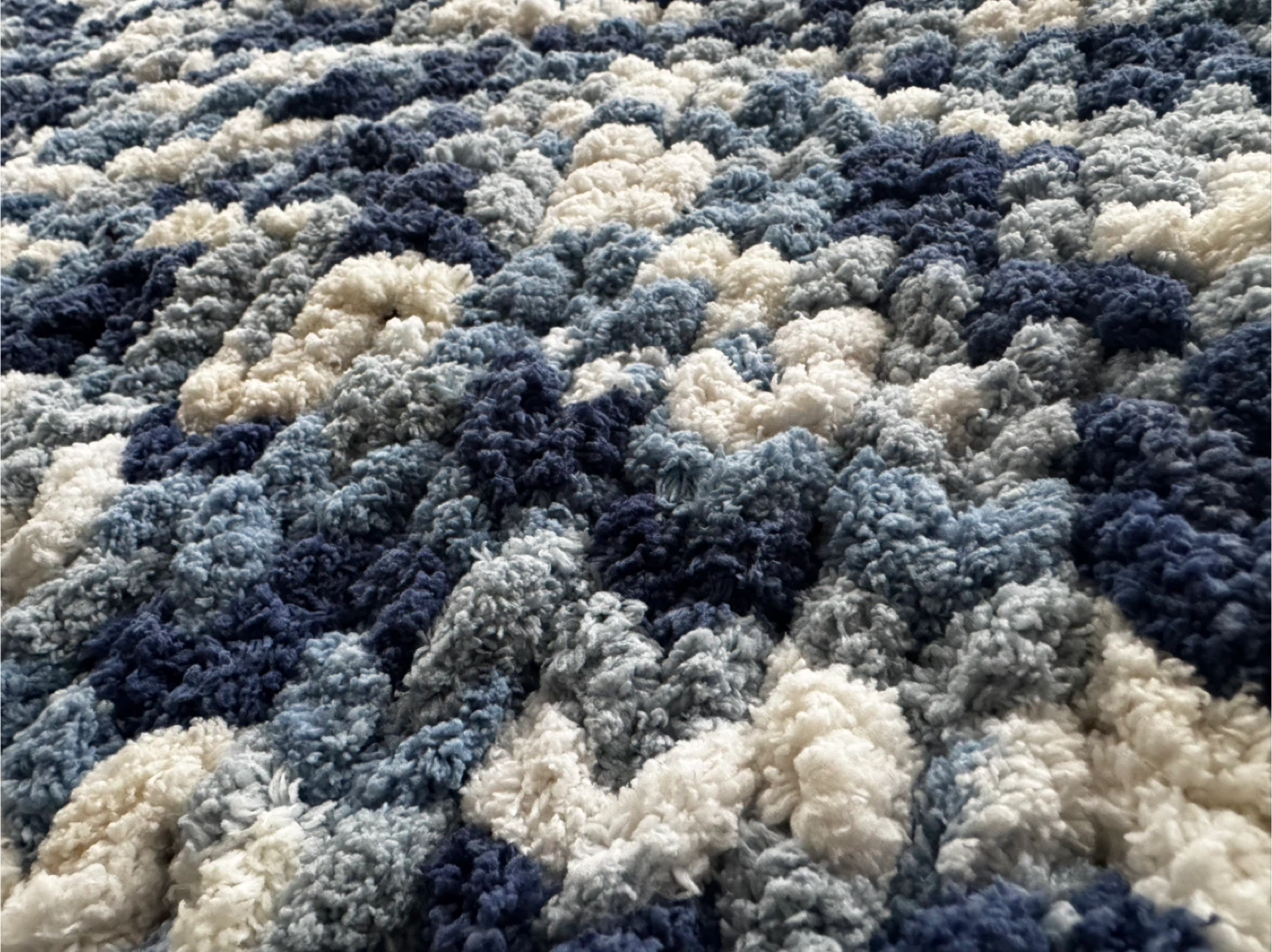 Handmade Blue & White Hand Knitted Baby Blanket