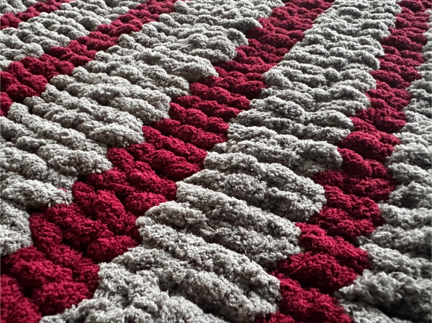 Handmade Chunky Knit Baby Blanket - Grey & Burgundy