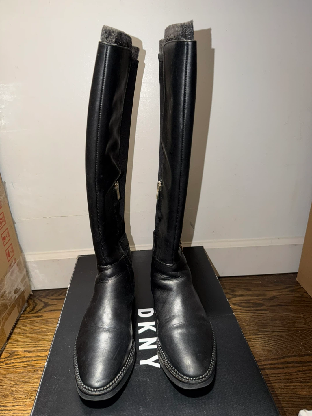 DKNY Black Leather Riding Boots