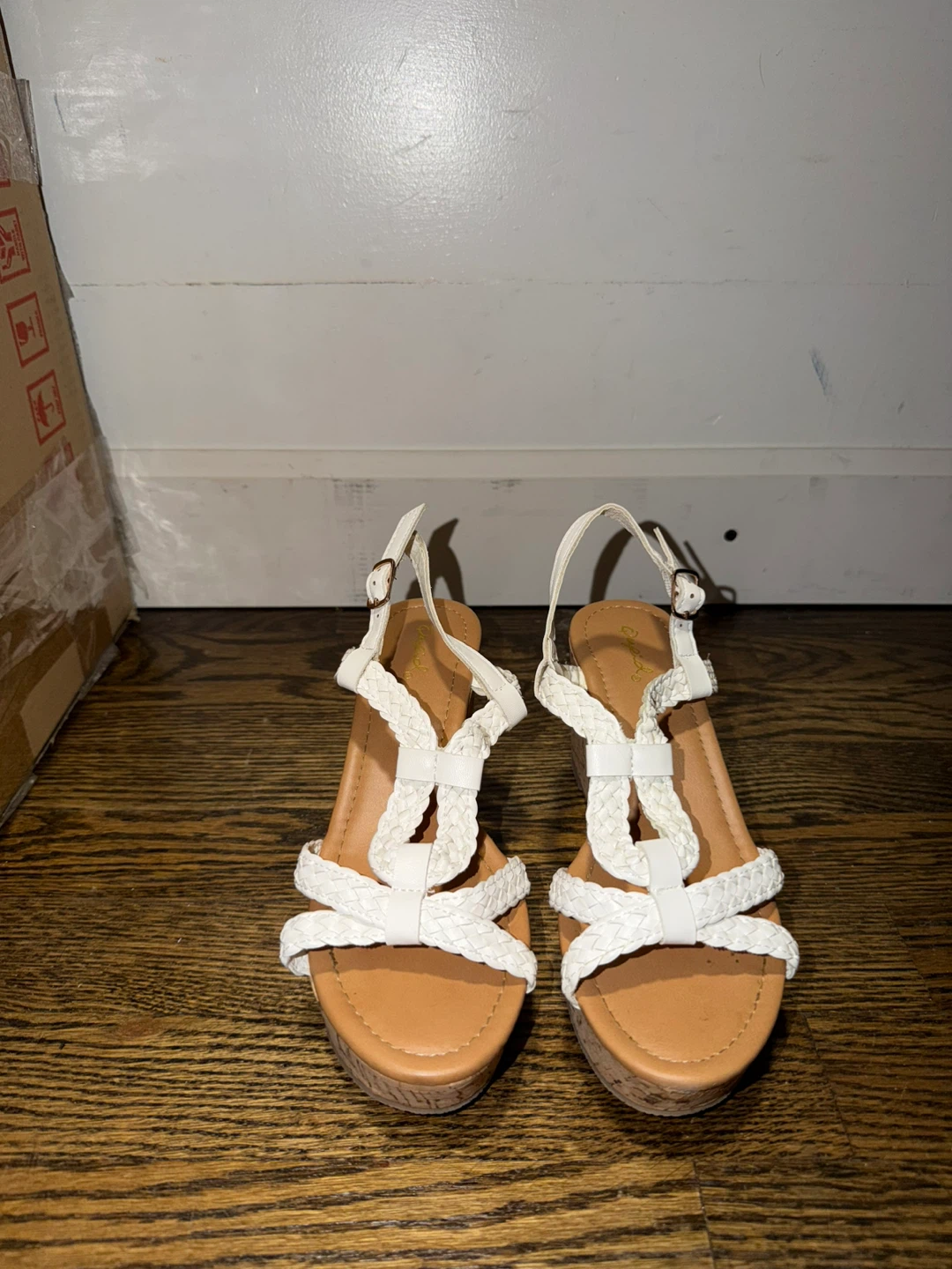 White Braided Wedge Sandals