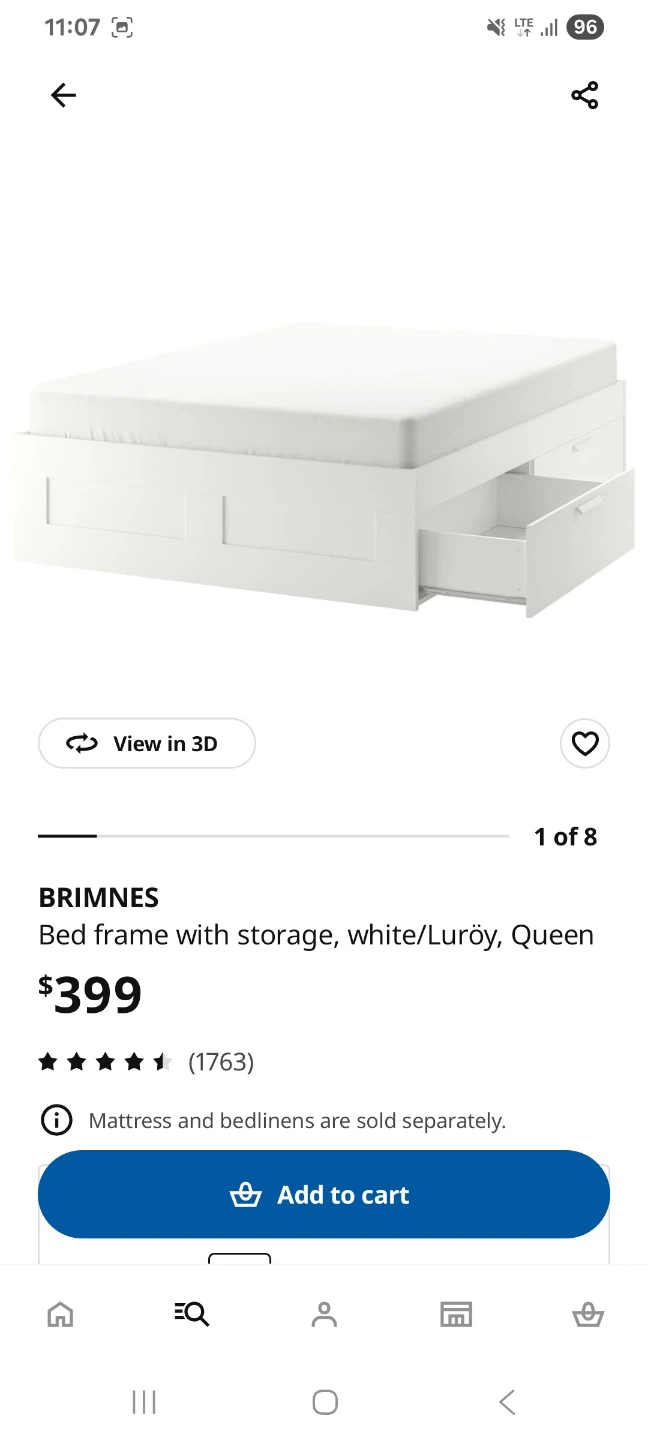 IKEA-BRIMNES Queen Bed Frame+Storage