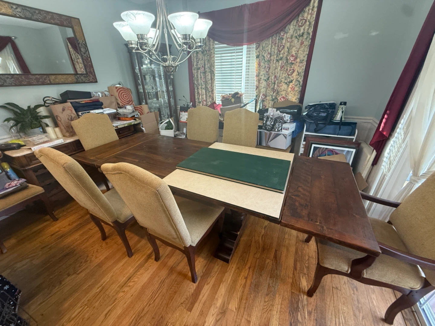 Dining Table with Leaf and Green Cover - photo 4