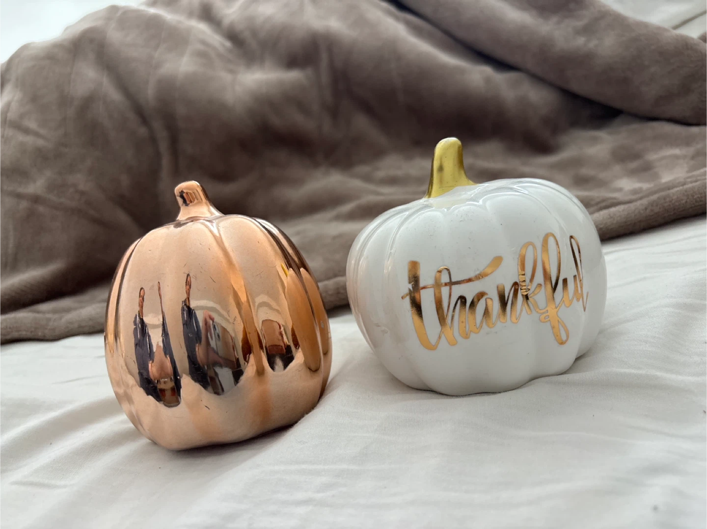 Fall Decor: Pumpkin Figurines - Rose Gold & White
