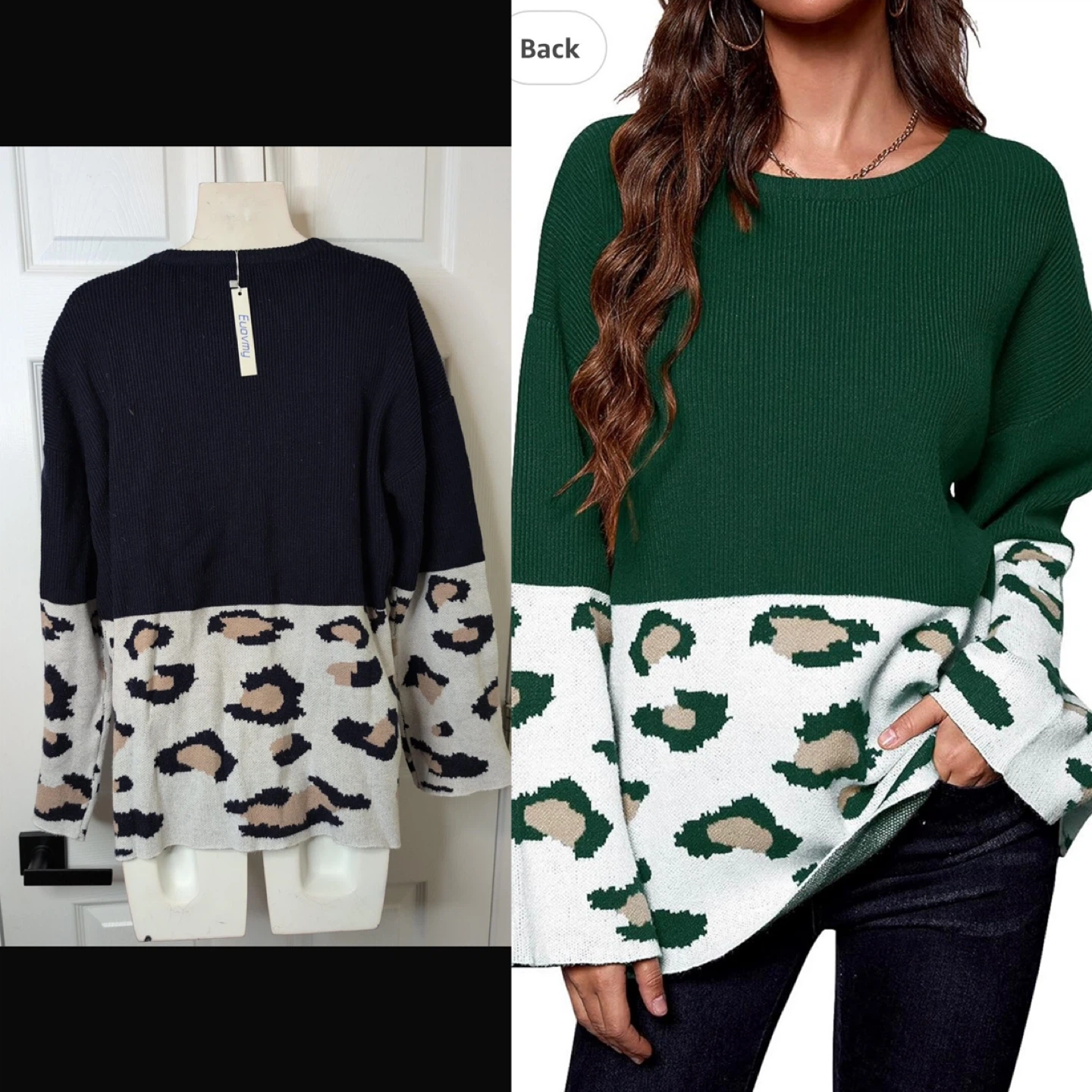 NEW! Euovmy Knitted Leopard Print Navy Sweater - Size M - photo 2