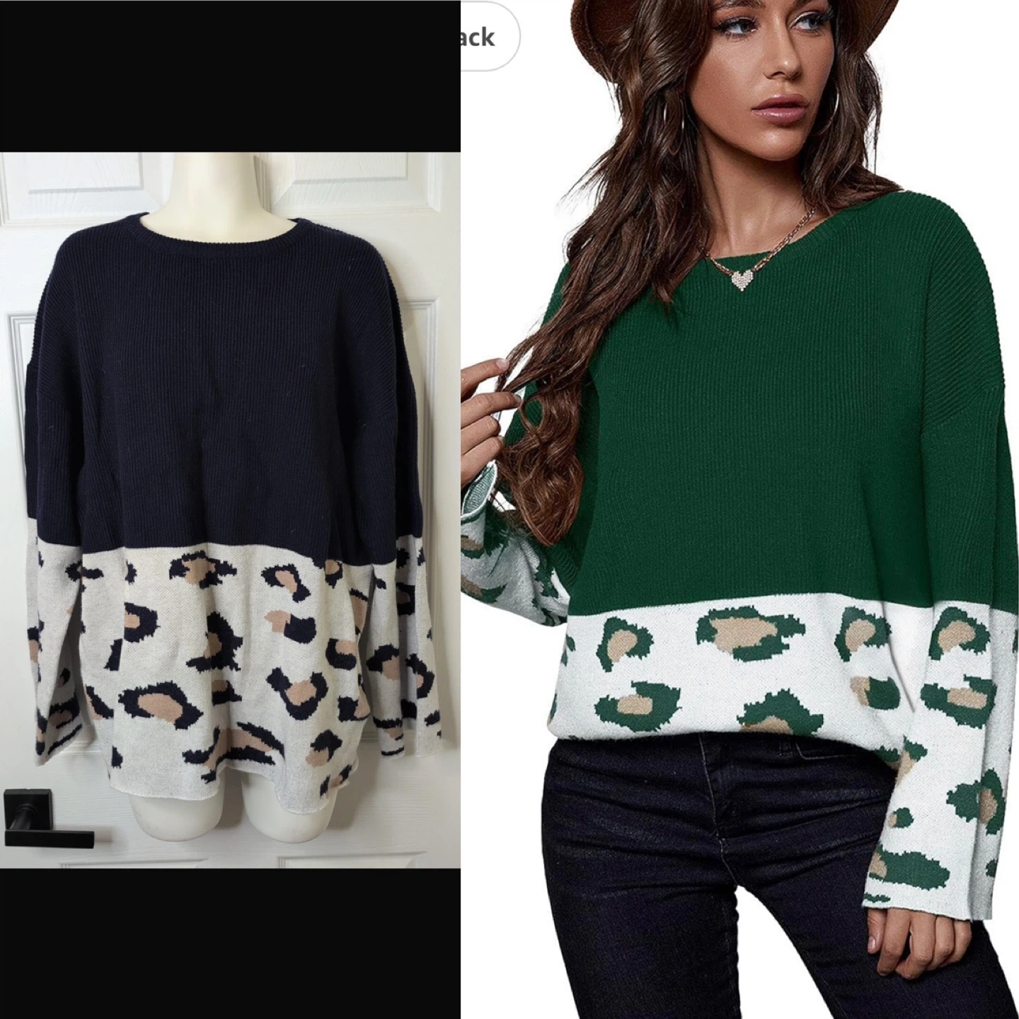 NEW! Euovmy Knitted Leopard Print Navy Sweater - Size M