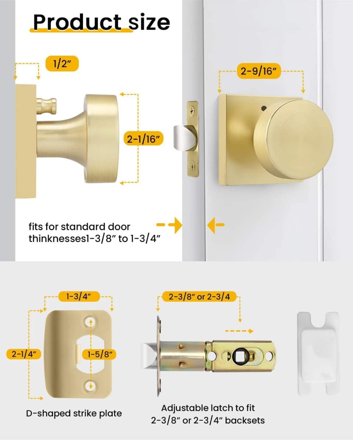goldenwarm Privacy Gold Interior Door Knobs - Pack of 3 - BNIB - photo 3
