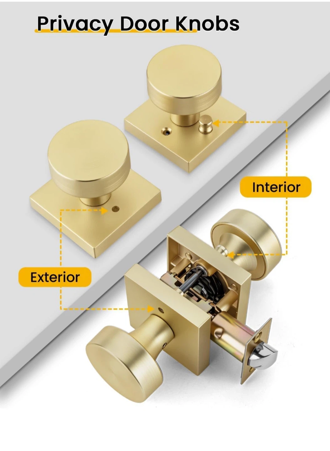 goldenwarm Privacy Gold Interior Door Knobs - Pack of 3 - BNIB - photo 2
