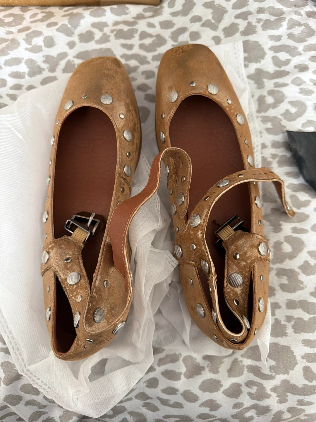 Brown Studded Ballet Flats