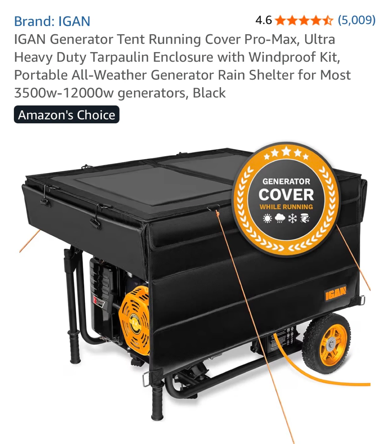 New! IGAN Generator Tent Running Cover Pro-Max