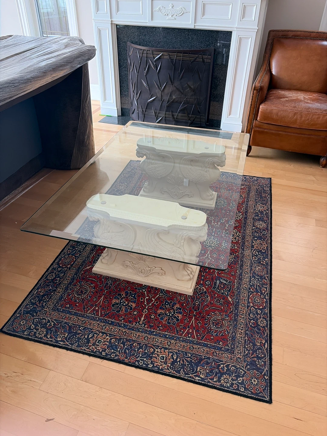 Glass Top Coffee Table with Ornate Base