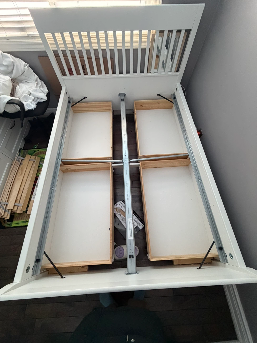 IKEA White Bed Frame with 4 Storage Drawers - photo 4