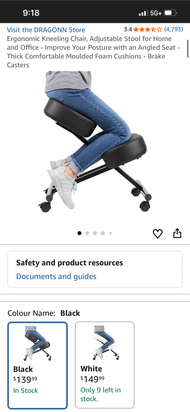 DRAGONN Ergonomic Kneeling Chair, Black - photo 3