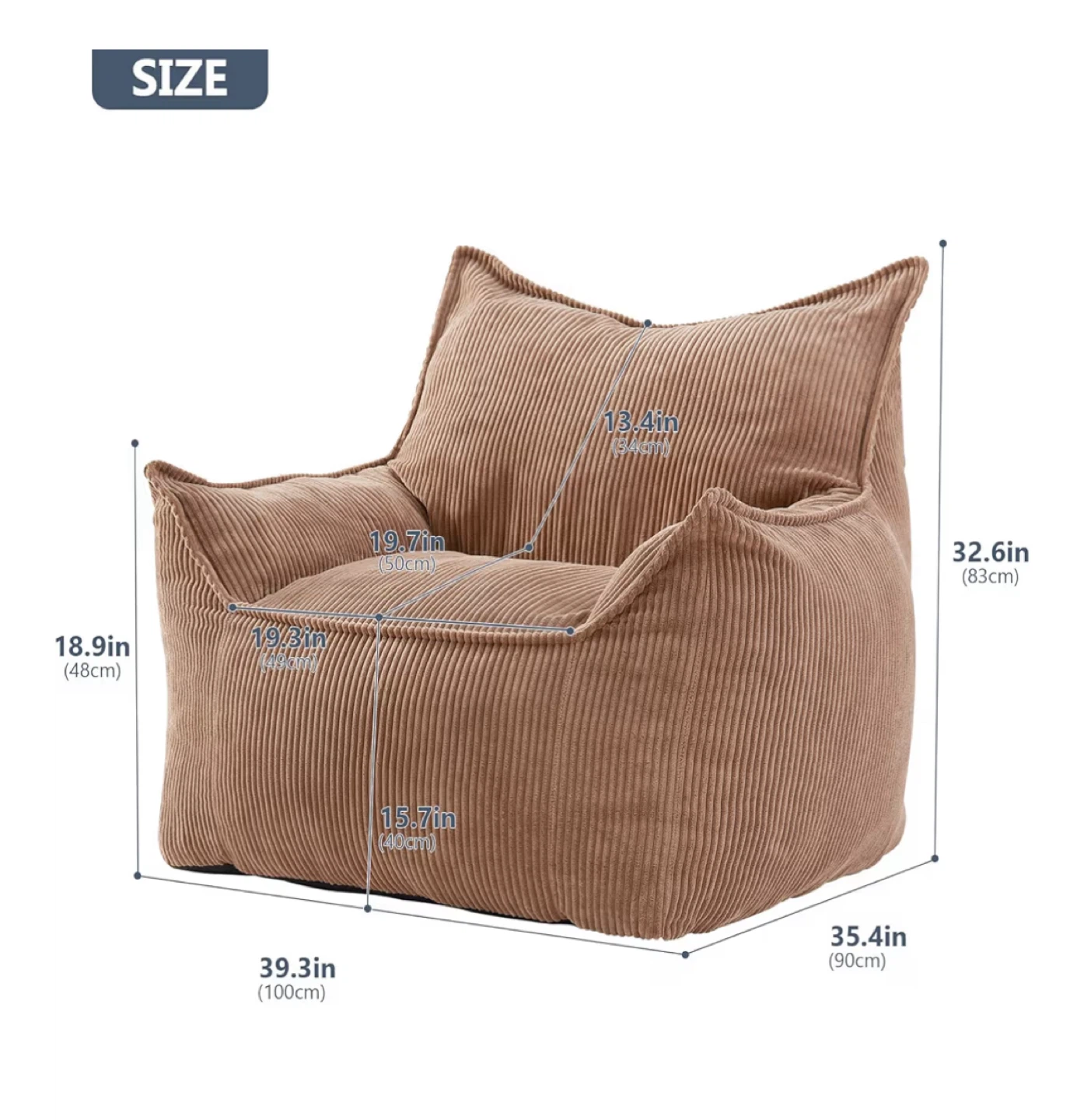 Ebenchico Bean Bag Chair - Brown Corduroy - photo 3