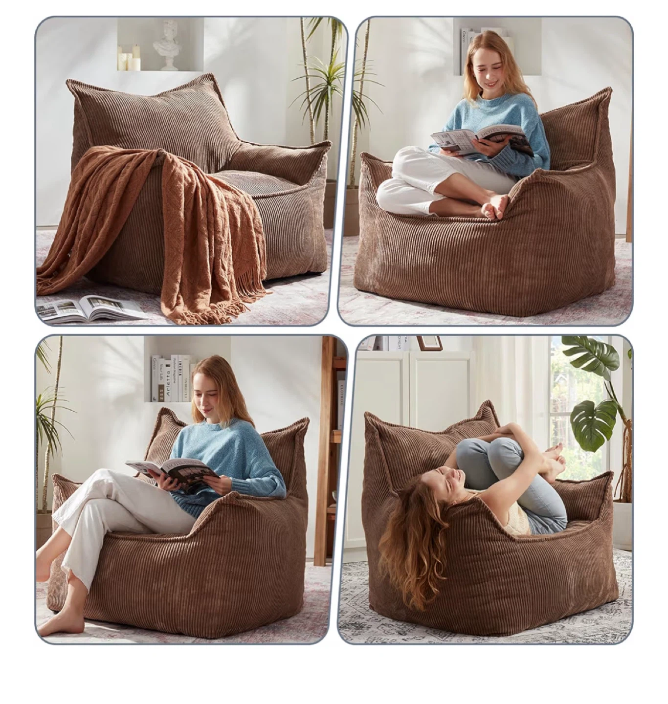 Ebenchico Bean Bag Chair - Brown Corduroy - photo 2