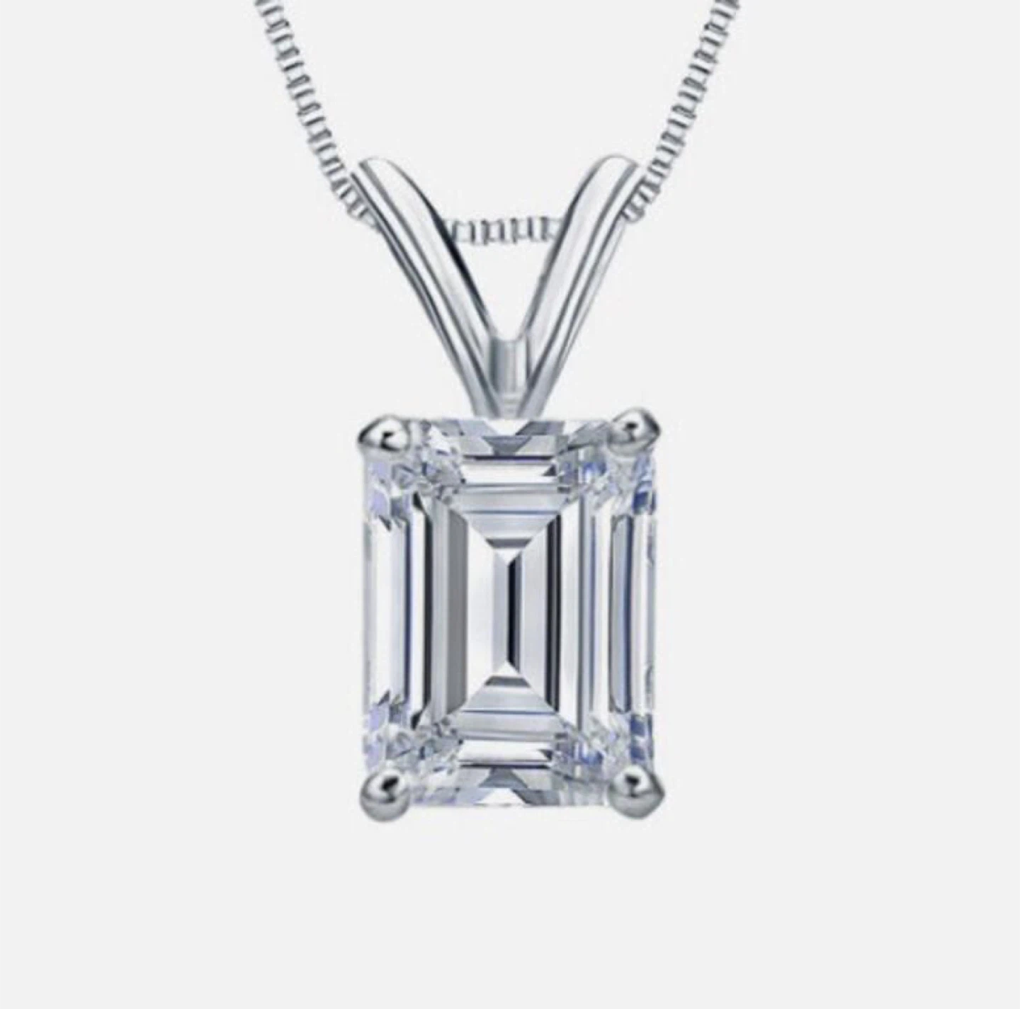 14K Gold 2.01 Carat Emerald Cut Lab Diamond Pendant