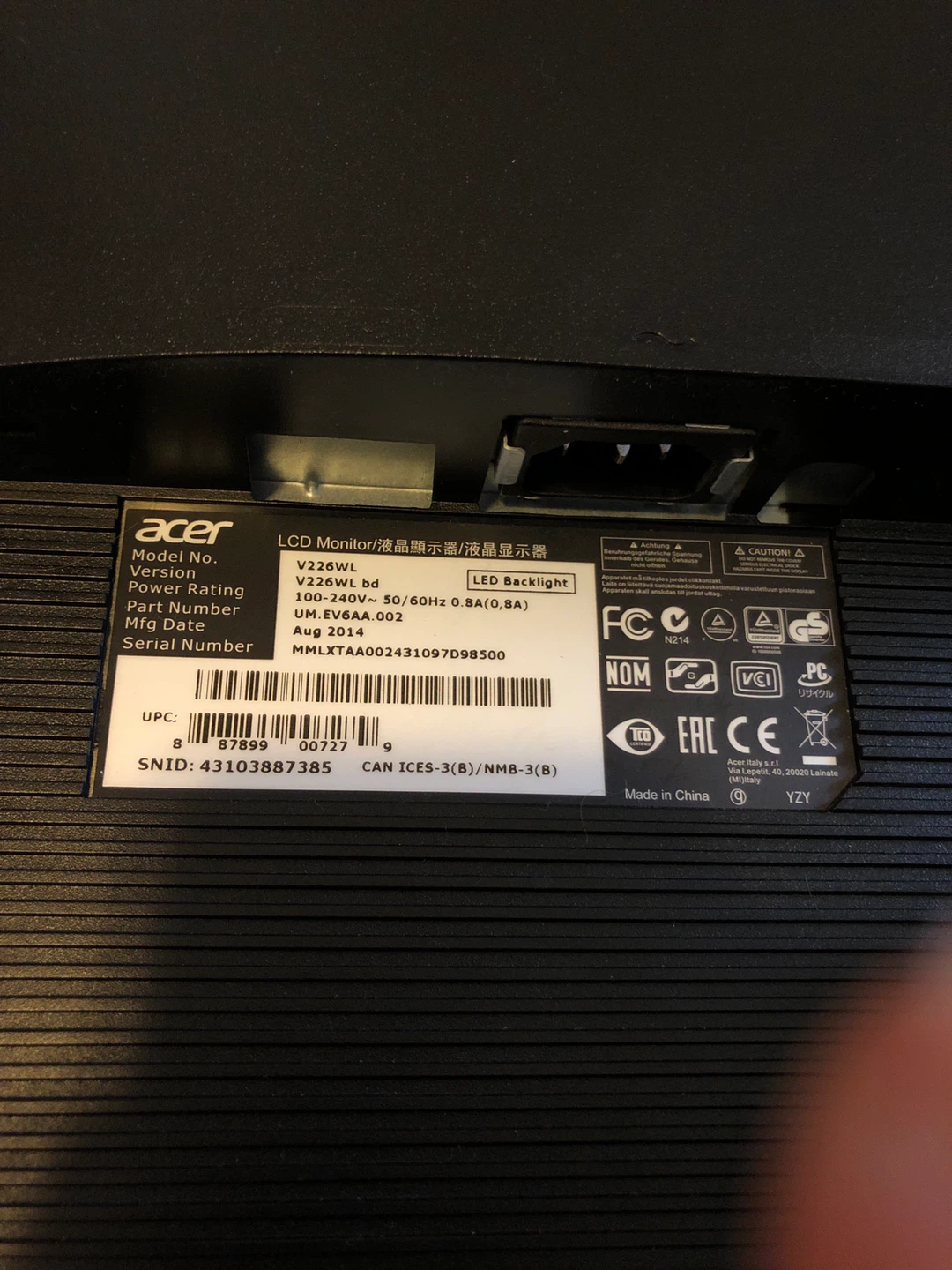 Acer V226WL 22" LCD Monitor - photo 4