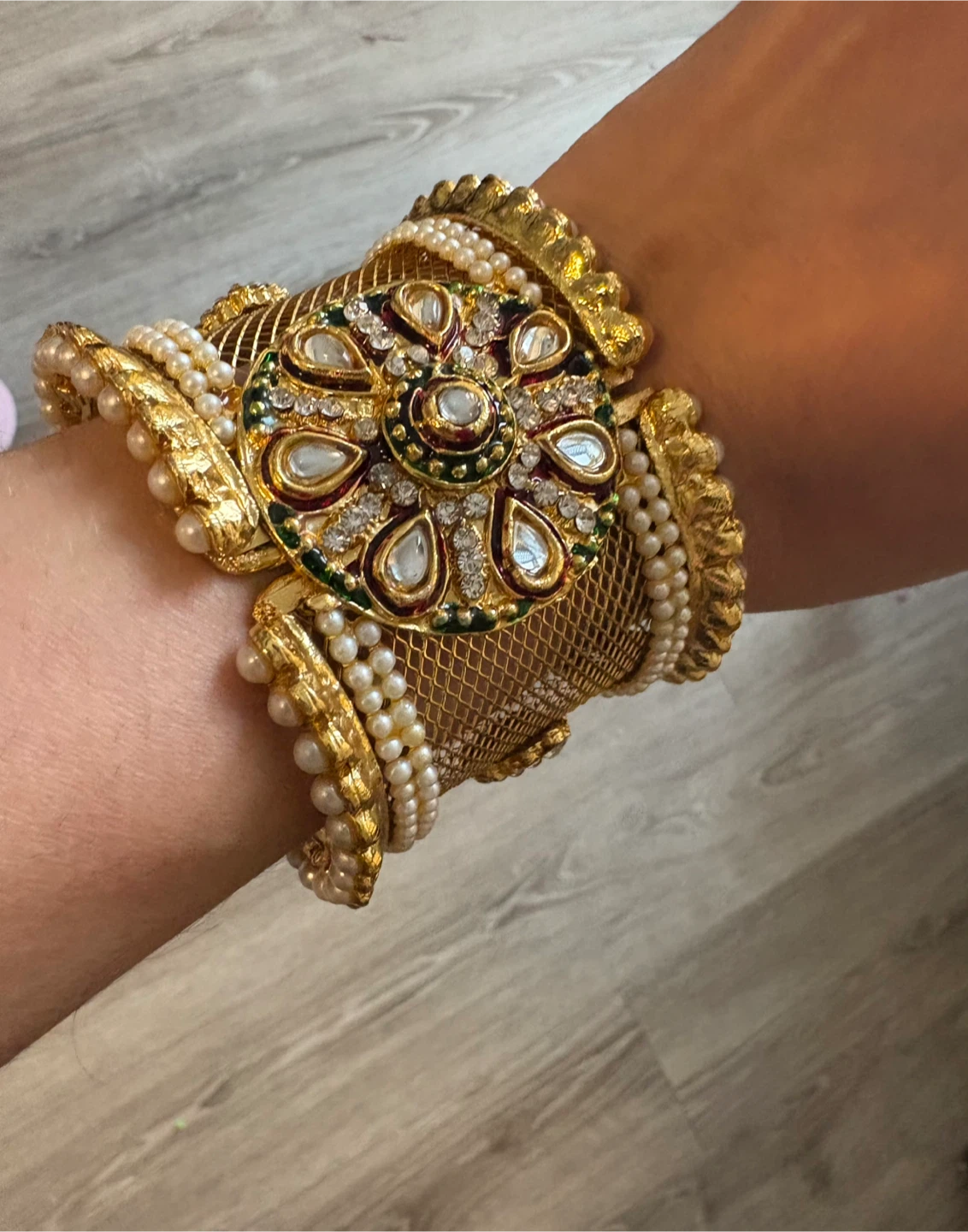 Gold-tone Pearl Cuff Bracelet