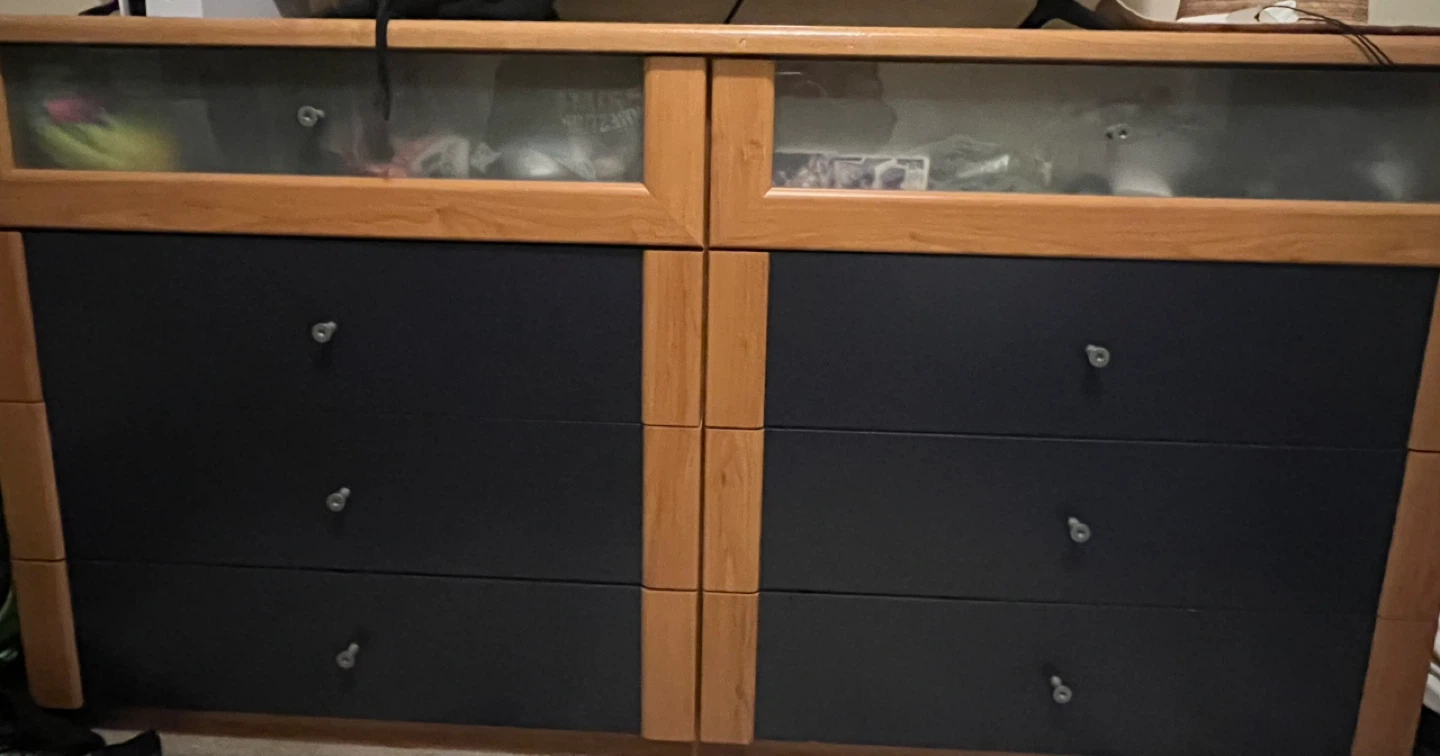 Wood & Blue Dresser, Chest of Drawrer & Nightstand - photo 2