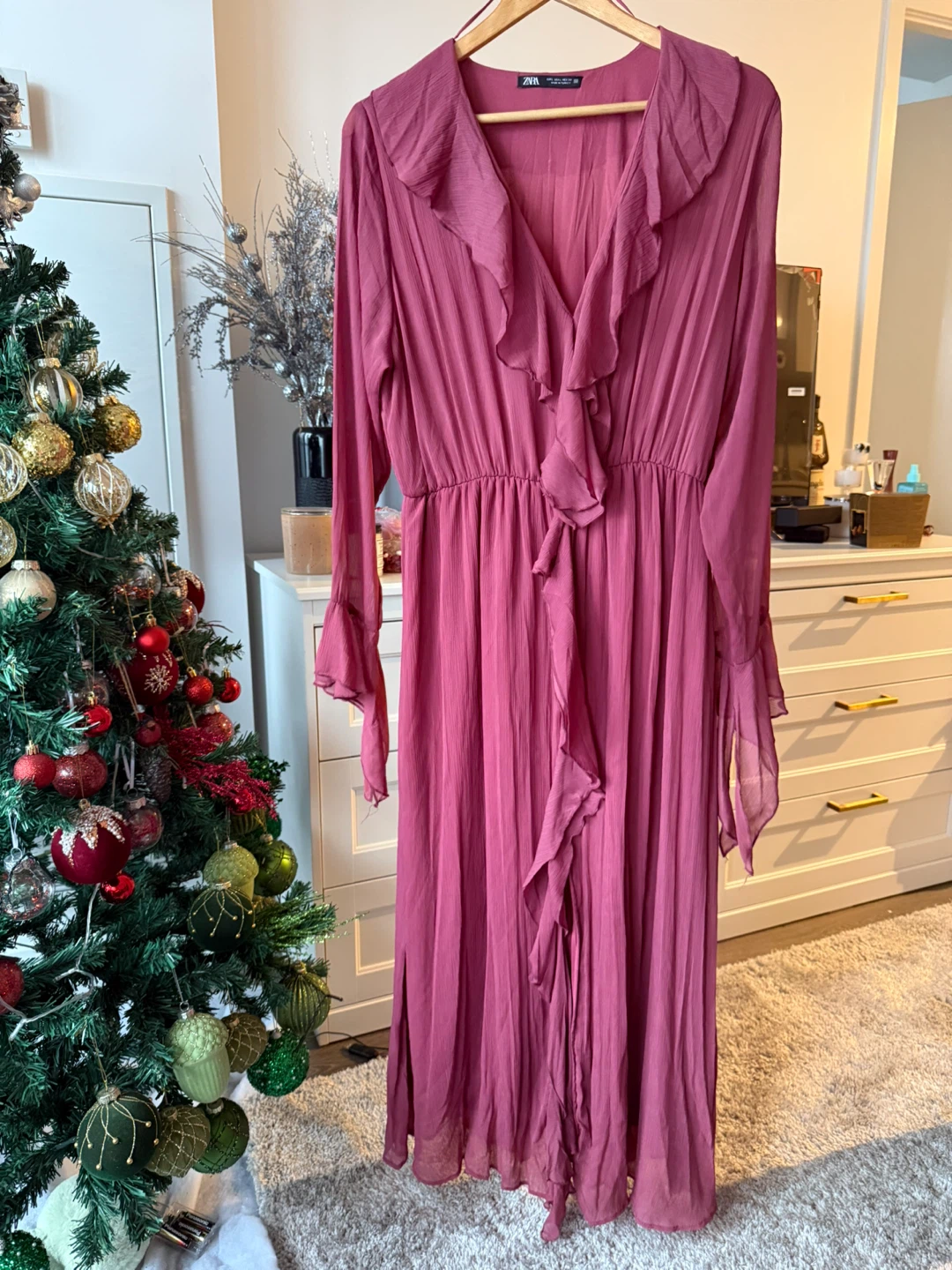 Zara Pink Ruffle Maxi Dress - Size L