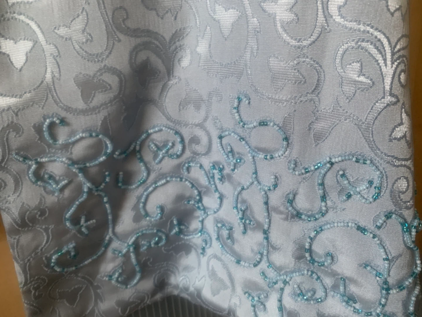 Light Blue Beaded Shawl 17”x80”