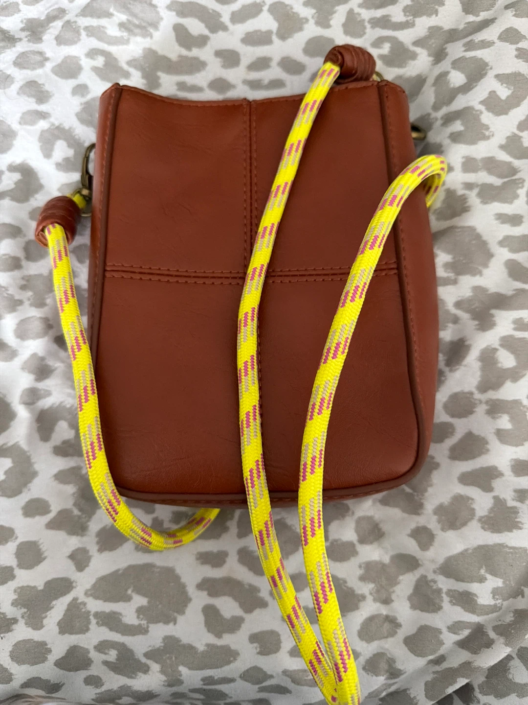 Brown Crossbody Bag with Yellow Strap