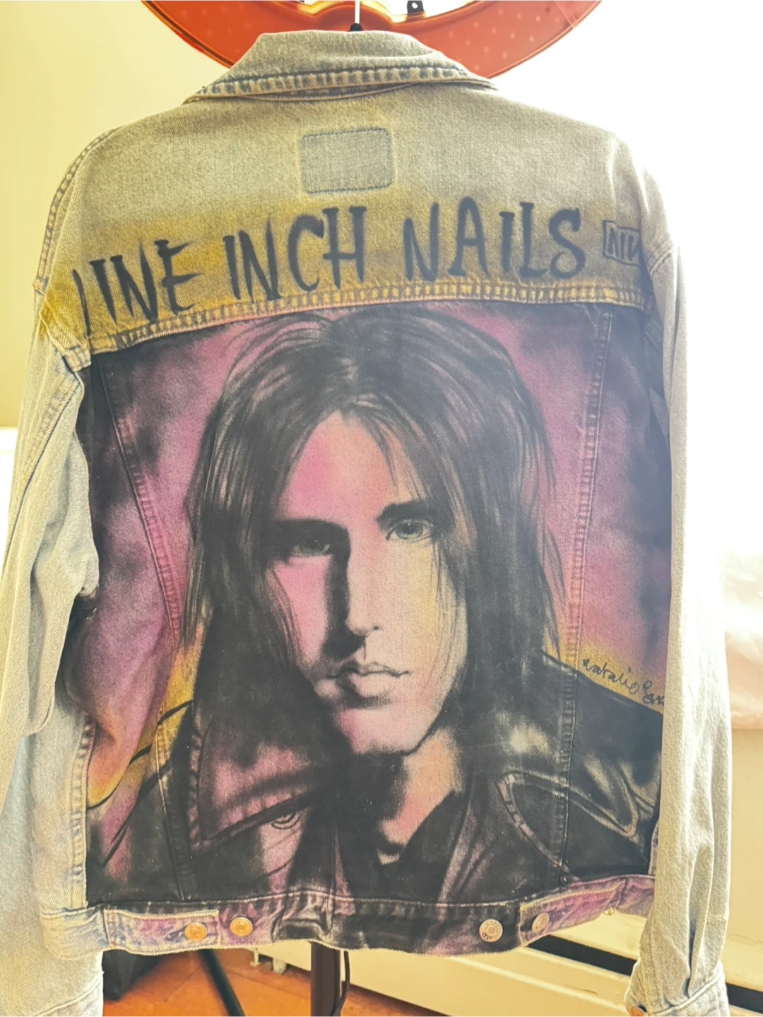 Vintage Denim Jacket with Custom Airbrushed Trent Reznor NIN art - photo 4