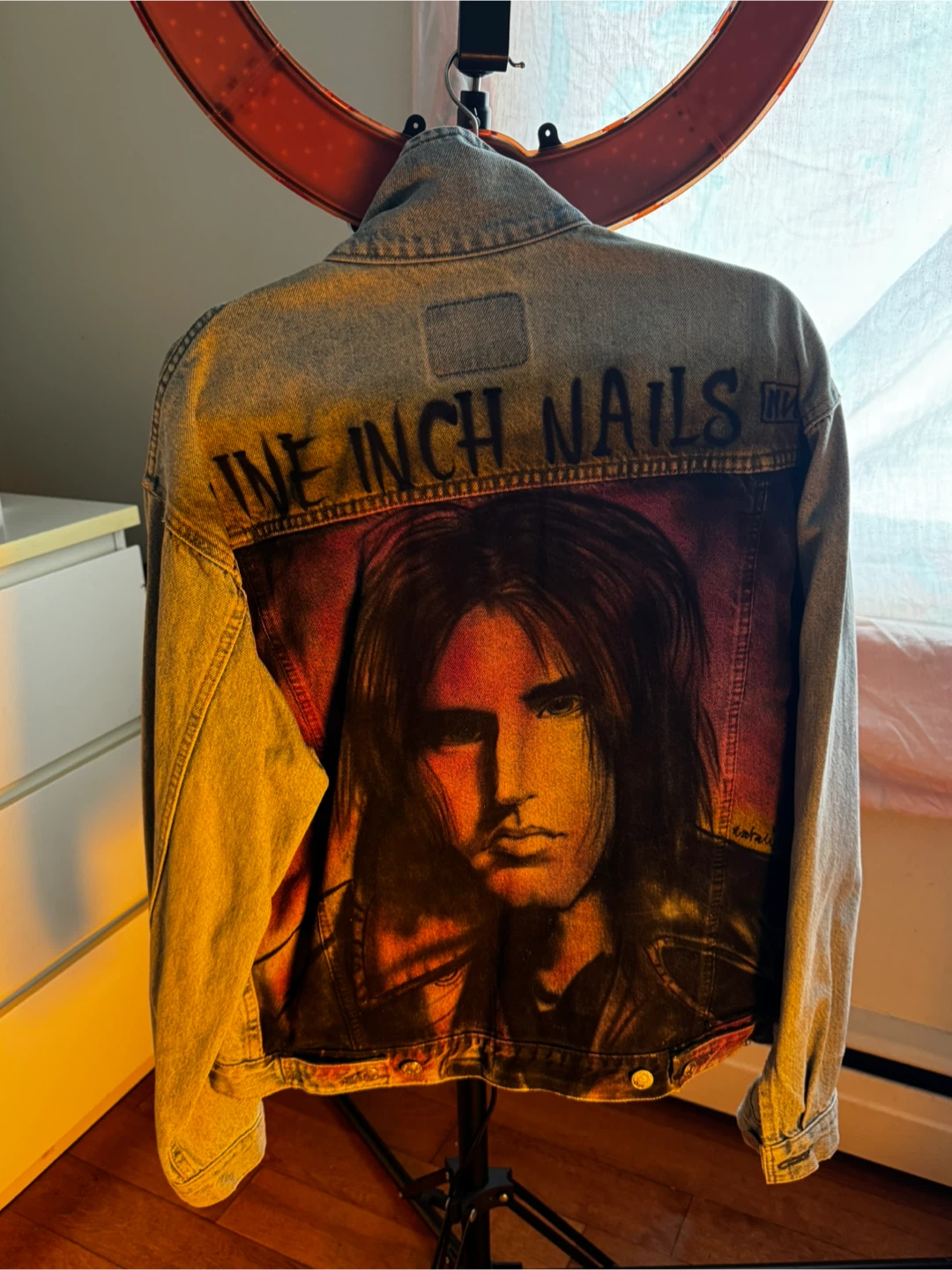 Vintage Denim Jacket with Custom Airbrushed Trent Reznor NIN art