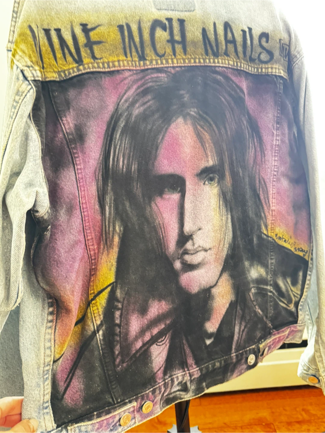 Vintage Denim Jacket with Custom Airbrushed Trent Reznor NIN art - photo 3