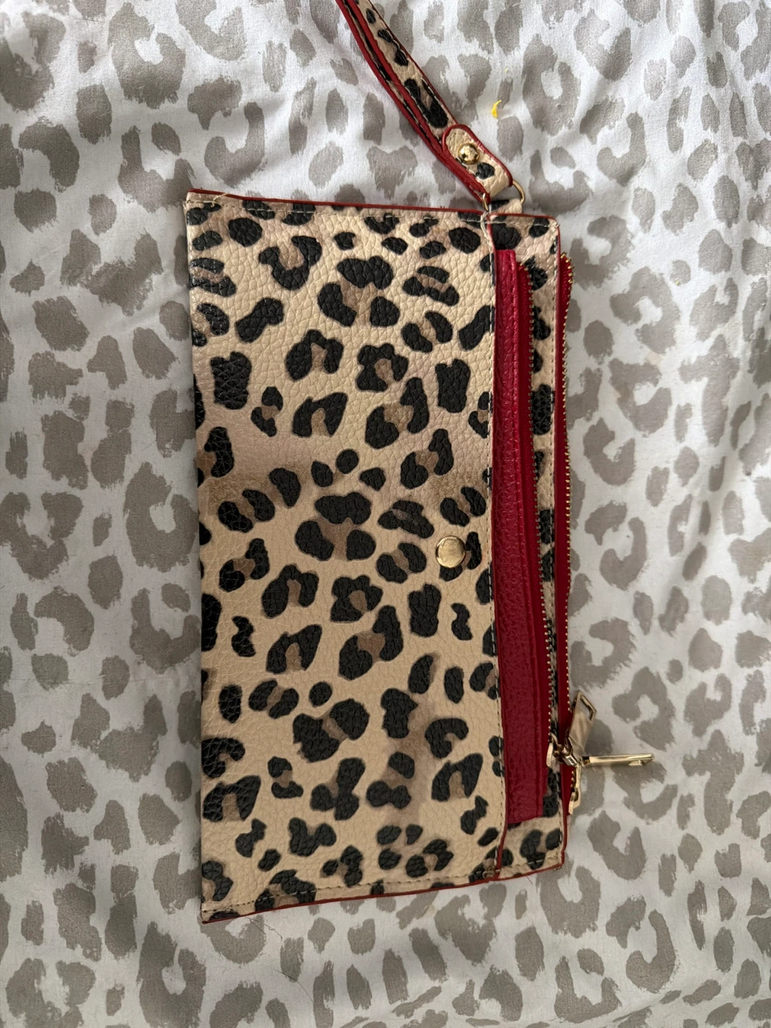 Leopard Print Wallet with Red Trim