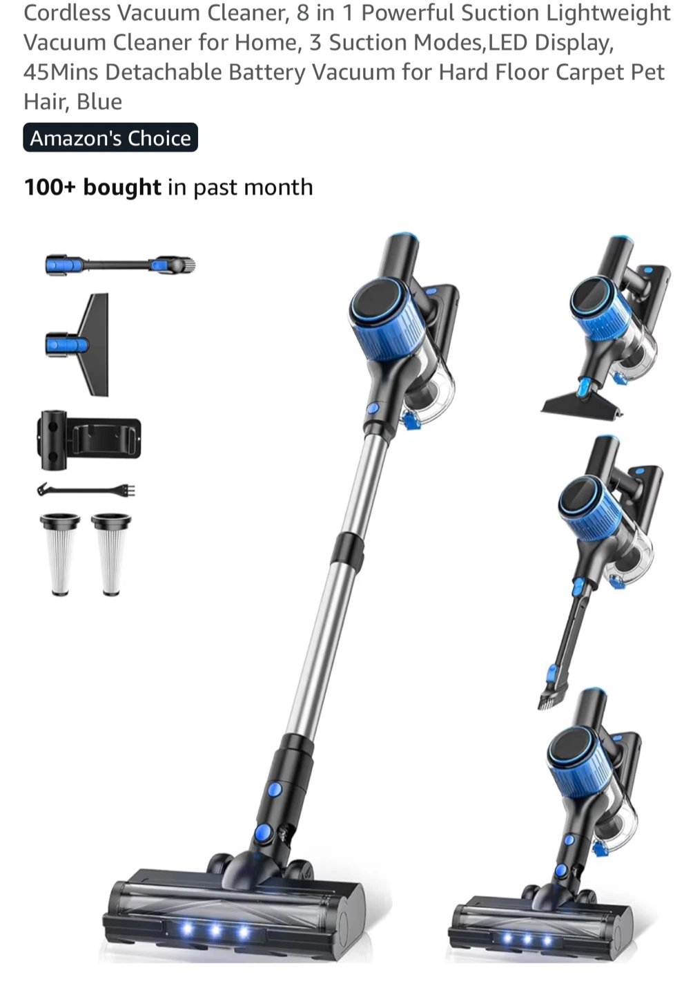 Cordless Vacuum Cleaner, 8 in 1, Blue  unpacked