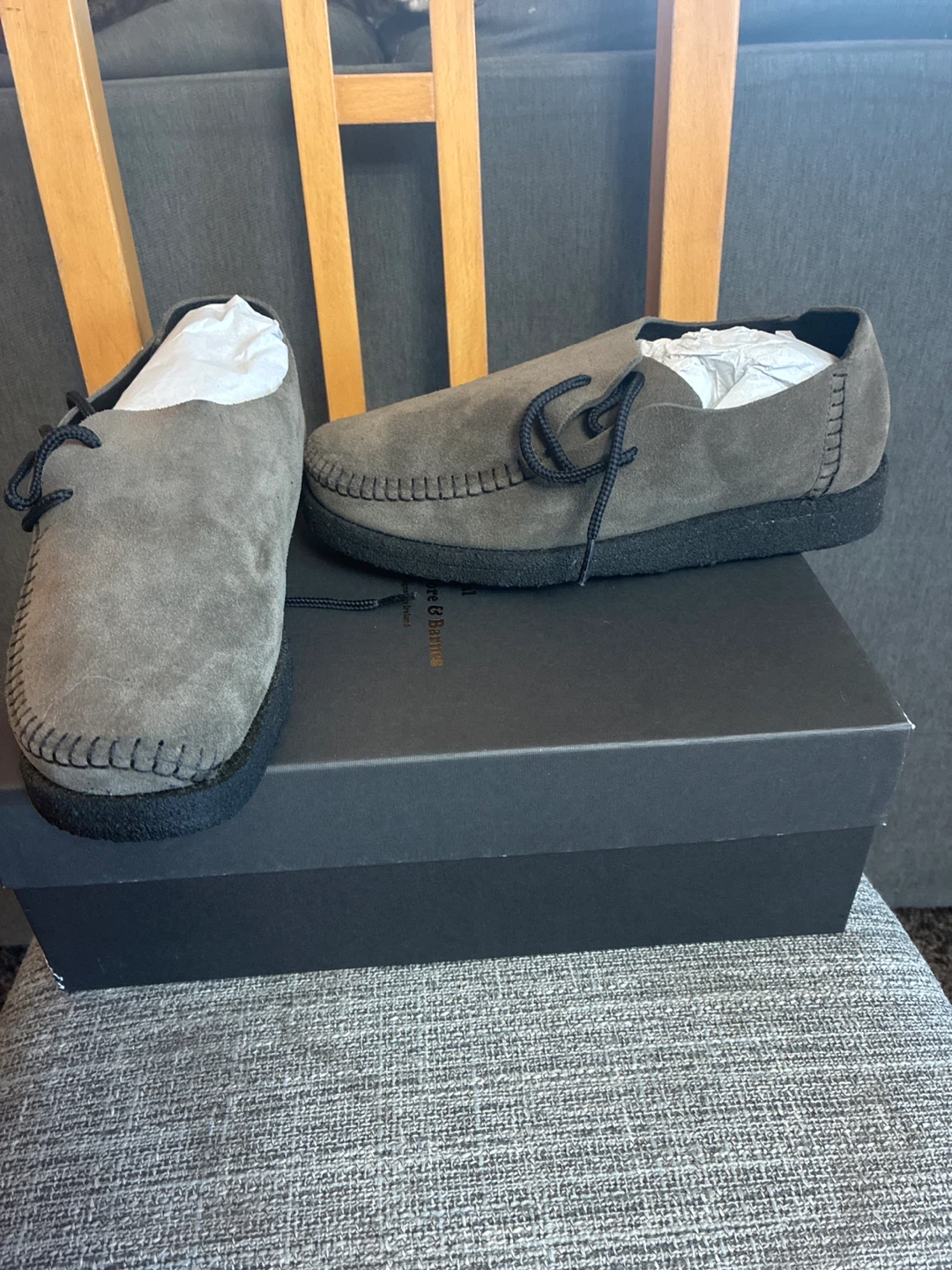 New Padmore & Barnes Livestock Side Seam Olive Suede Shoes